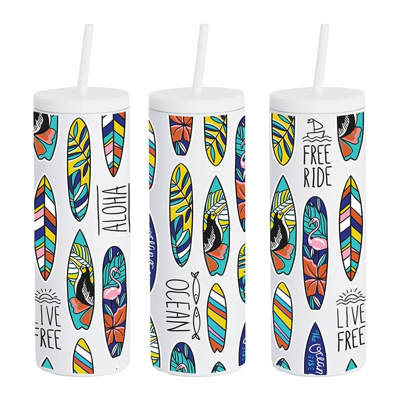 20oz Slim Rubberized Tumbler With Spill Reduction Straw.