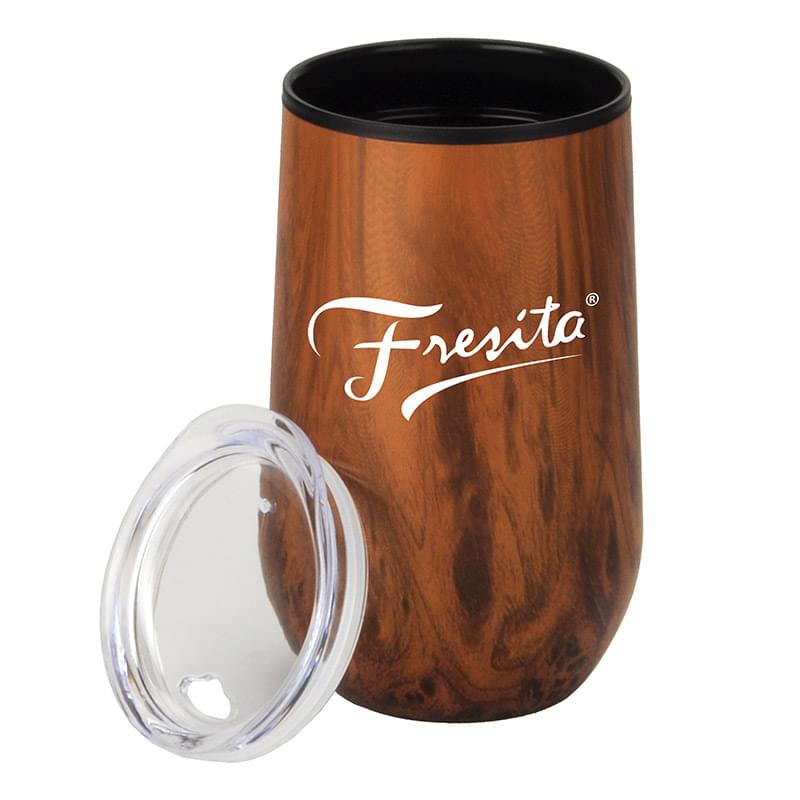 14 oz Wood Tone Economy Stainless Steel Stemless Wine with Plastic lining