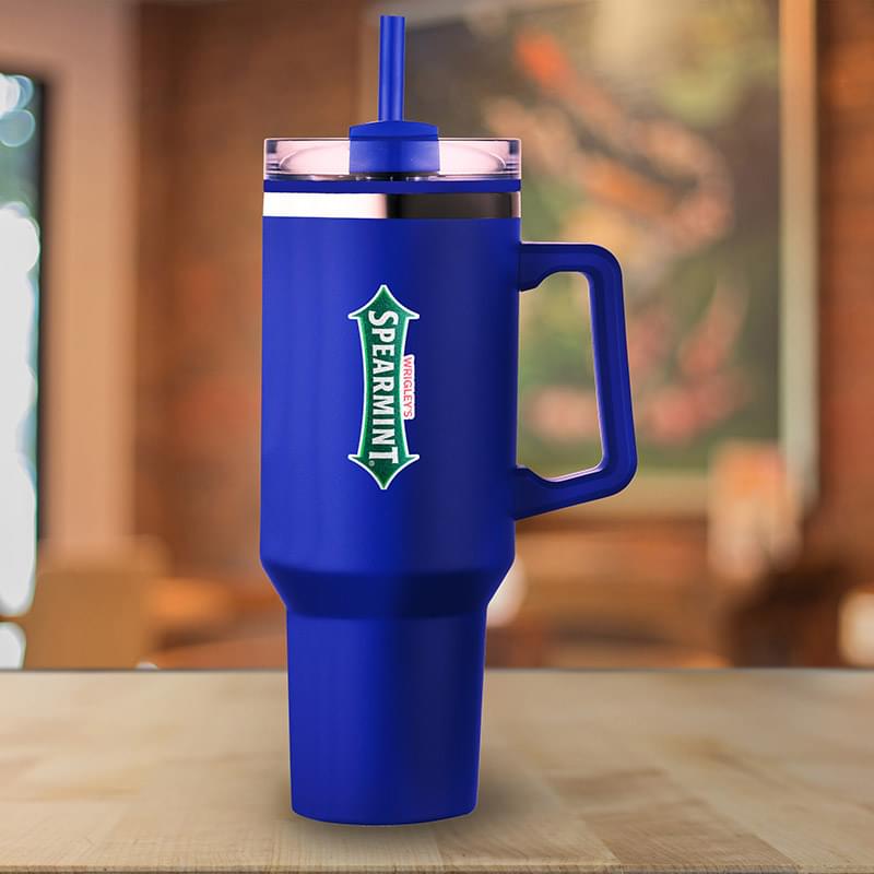 40 Oz. PP Lined Double Wall Tumbler With Handle & Straw