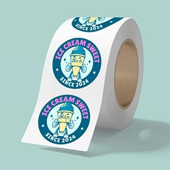 5" x 5" BOPP stickers on roll - 3.5mil